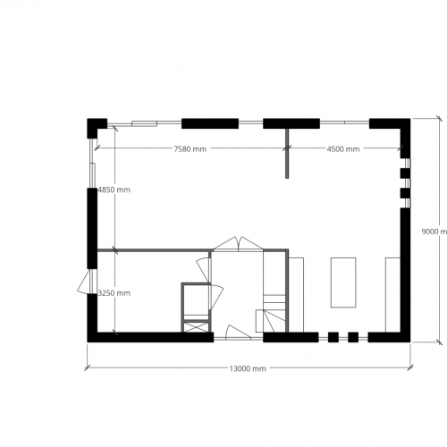Standaard woning afmeting 9x13 meter inhoud 877 m3 (Casco)